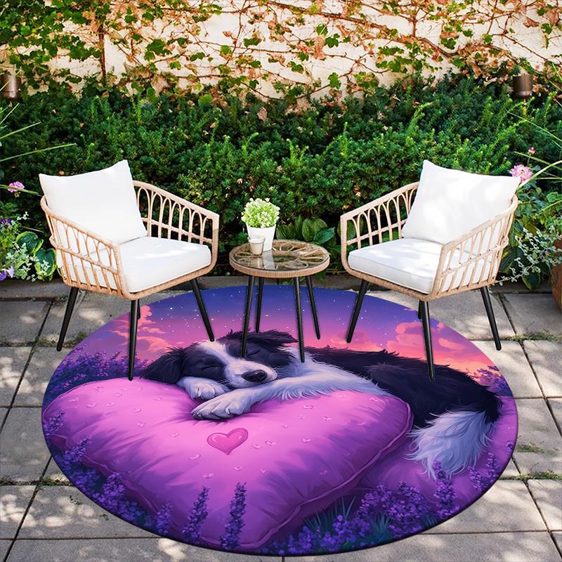 Runder Teppich mit Border Collie Muster, Teppich für Wohnzimmer, Schlafzimmer, Spielzimmer, Rutschfeste Bodenmatte, Weihnachtsgeschenke und Geburtstagsgeschenke.