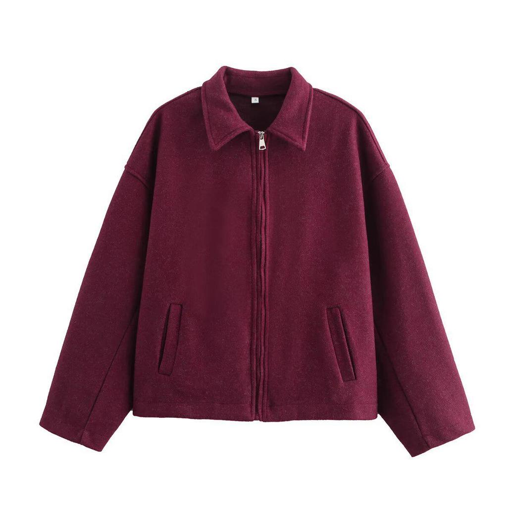 Women's Turn-Down Collar Long Sleeve Zipper Jacket - Autumn/Winter Fashion, European & American Style, Loose Casual Fit.
