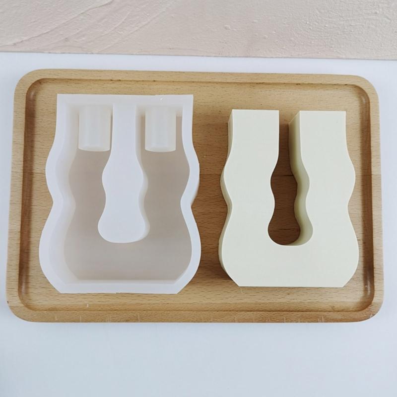 U-shape S-shape Candlestick Siliocne Mold Handmade Plaster Epoxy Resin Candle Holder Tray Molds Home Crafts Decoration