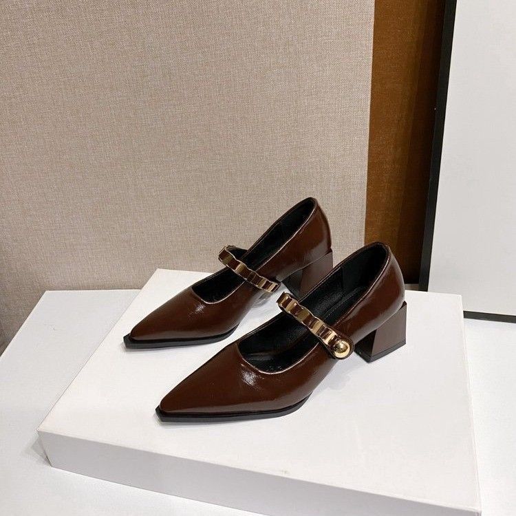Pointed French Beautiful Fashion Thick Heel Single Shoes 2025 Spring New Women's Versatile Mary Women's Shoes Temperament Single Shoes