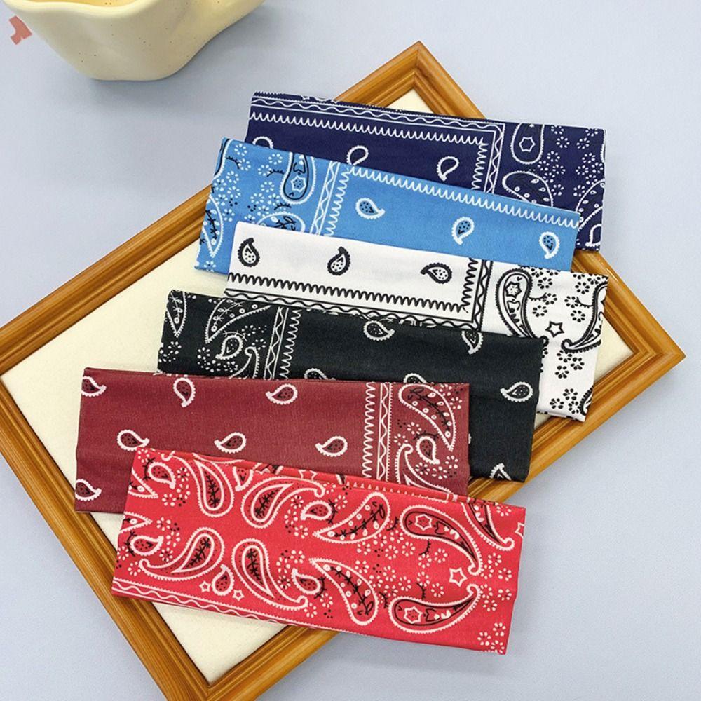 Flower Printed Hair Band Sweat-absorbing Sports Cross Headband Boho Style Wide Hairband