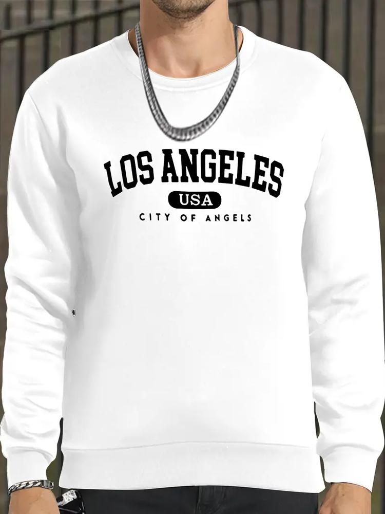 Cozy Letter Print Long Sleeve Crew Neck Tee Tops for Men Soft Casual