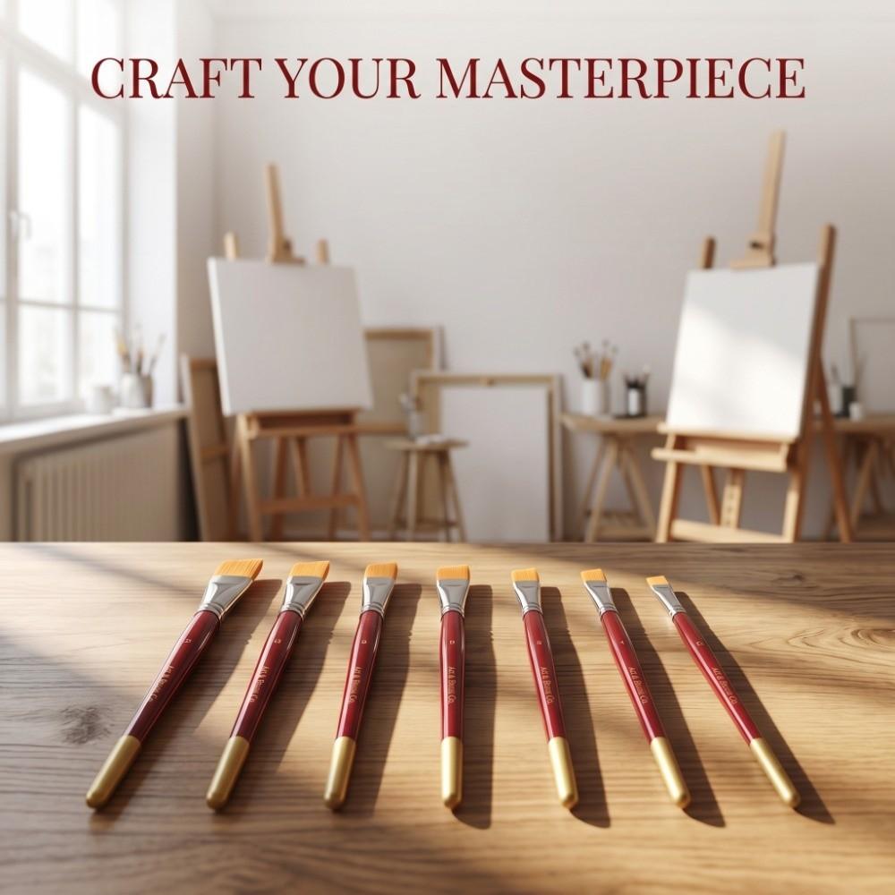 7PCS Nylon Fiber Bristles Short Handle Art Brush Set Oil & Watercolor Brush Kit Oil Art Creation