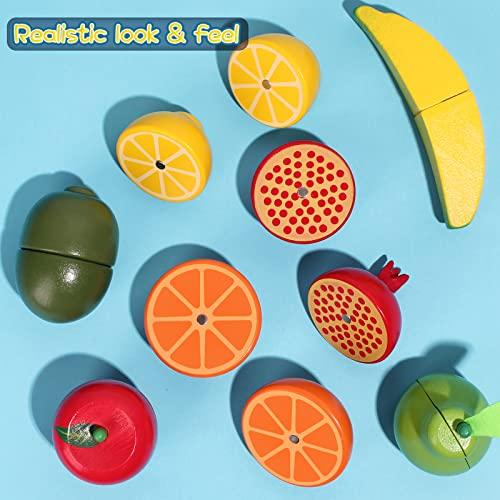 CARLORBO Wooden Pretend Play Set with Vegetables and Fruits, Montessori Style, Wooden Educational Toys for Girls and Boys, Popular Pretend Play Gift