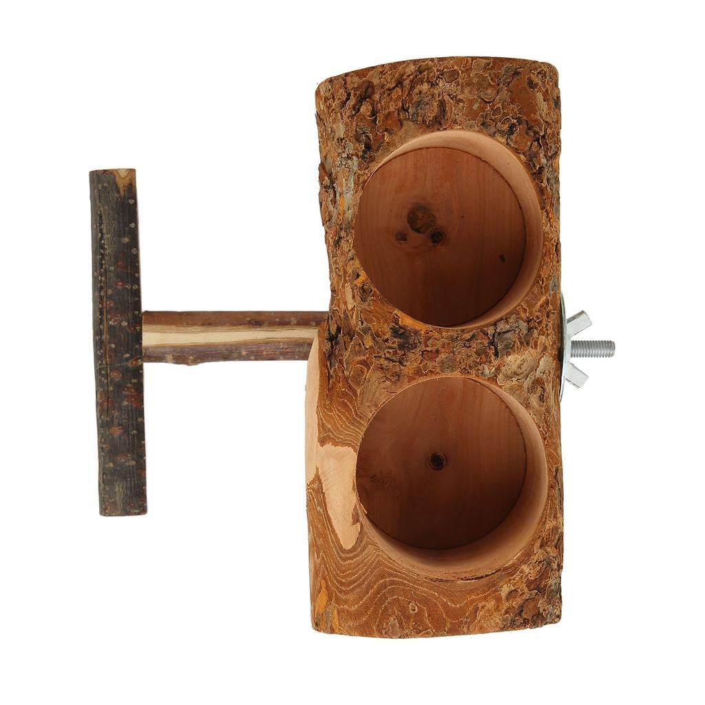 Parrot Stand Feeding Bowl Wooden Parrot Cage Feeder Cups with Standing Stick Bird Cage Accessories