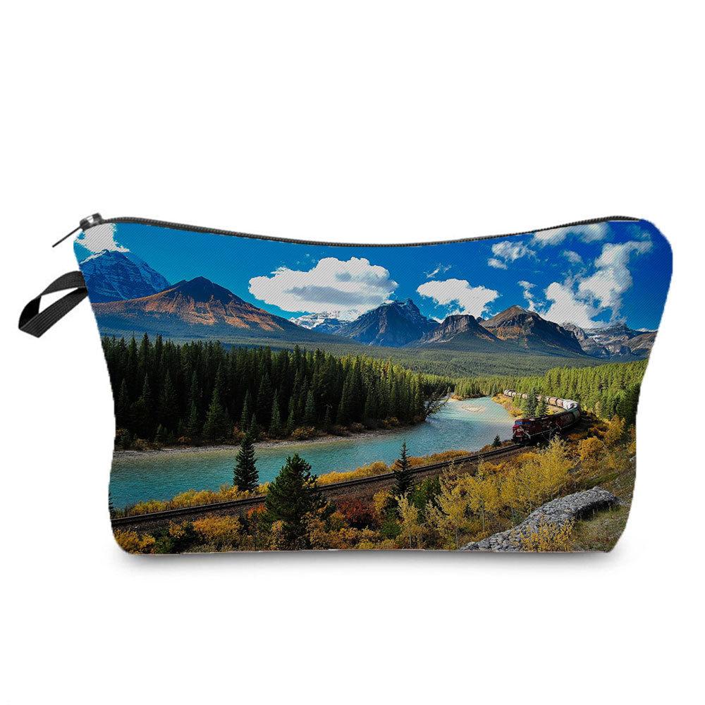 Women Railway Print Cosmetic Bag Toiletries Organize Travel Storage Case 6782