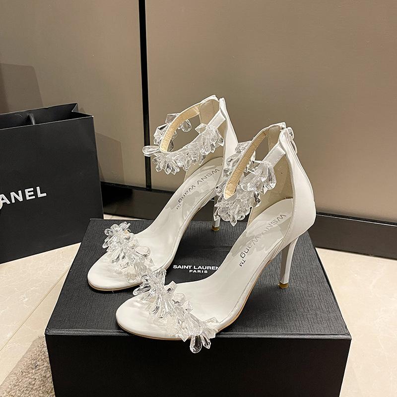 

Мода Comemore Женские Сандалии Обувь Стразы Кристалл Женские Туфли-лодочки с Острым Носком Тонкий Высокий Каблук Летнее Платье На Каблуке Сандалии Женские 35 бежевый