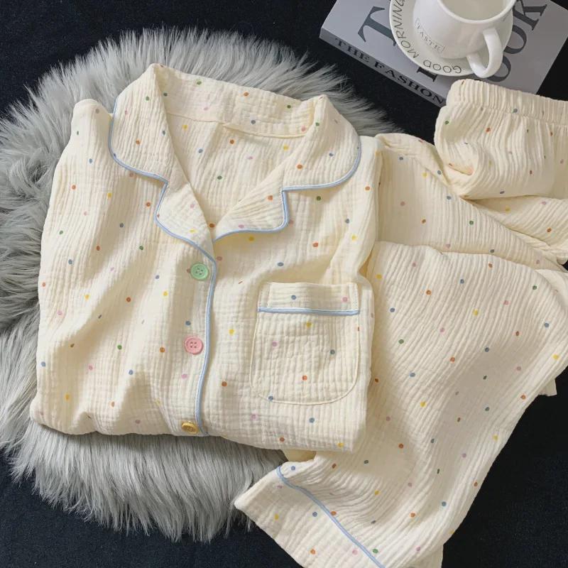 "Dámské bavlněné pyžamo s třešňovým medvídkem - Jaro/Podzim, Dlouhý rukáv, Roztomilý kreslený svršek"