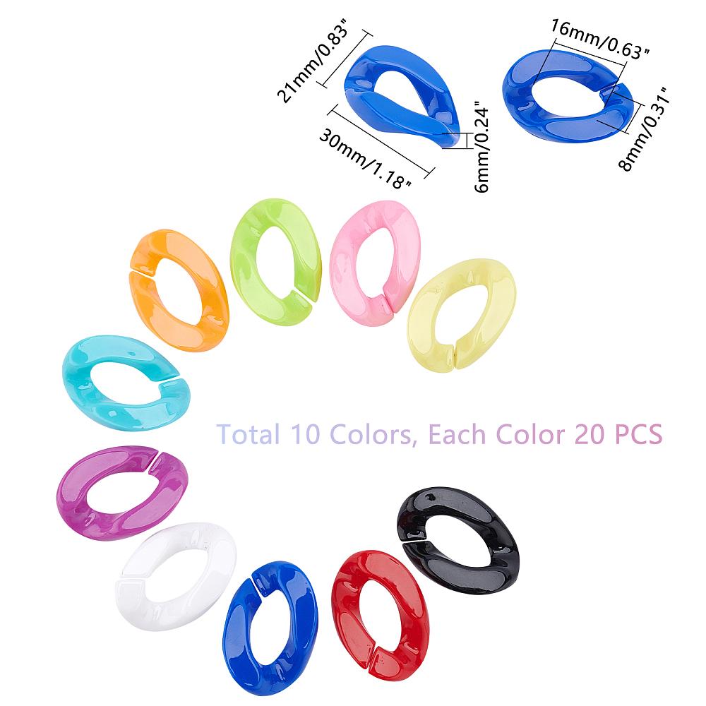 Opaque Acrylic Linking Rings, Quick Link Connectors, for Curb Chains Making, Twist, Mixed Color, 30x21x6mm, Inner Diameter: 16x8mm, 200pcs/set