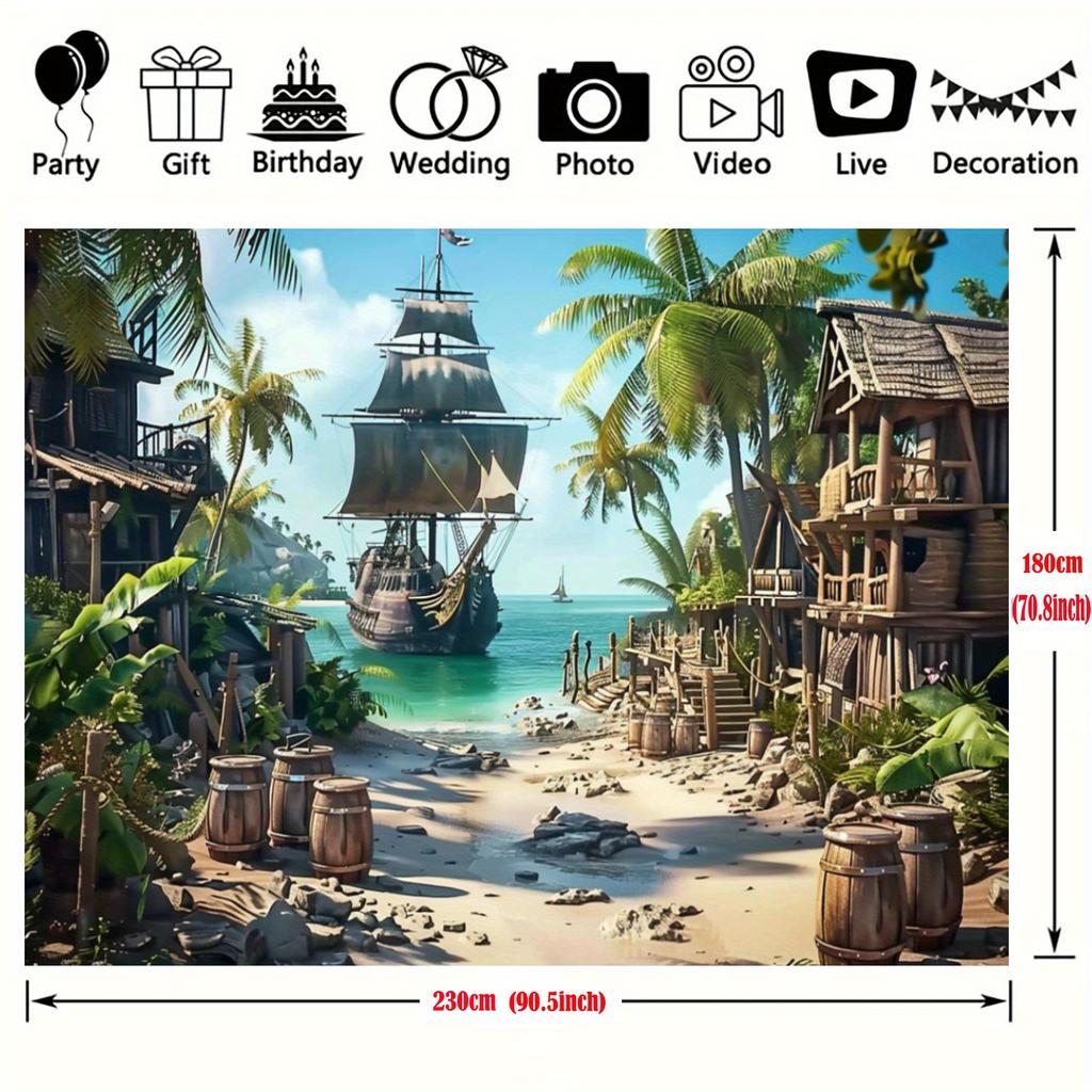Multi-functional Pirate Ship and Palm Tree Background Fabric - for Indoor and Outdoor Parties, Home and Office Decoration