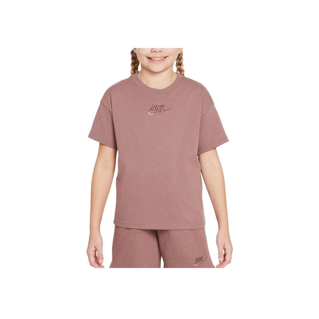 Nike Sportswear Logo Round Neck Loose Comfortable Casual Sports Short Sleeve T-Shirt Kids Tops Smoke-Gray Purple Red FN9668-208