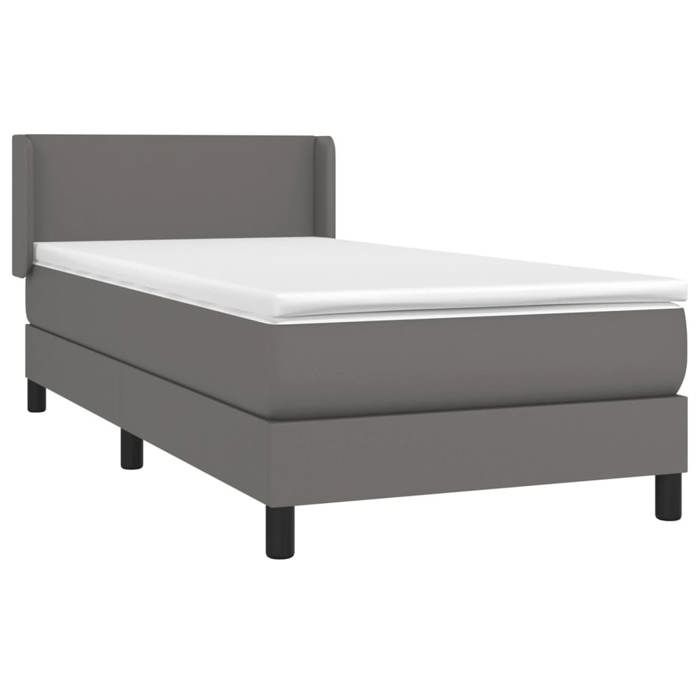 3130647 vidaXL Lit à sommier tapissier avec matelas Gris 100x200 cm Similicuir