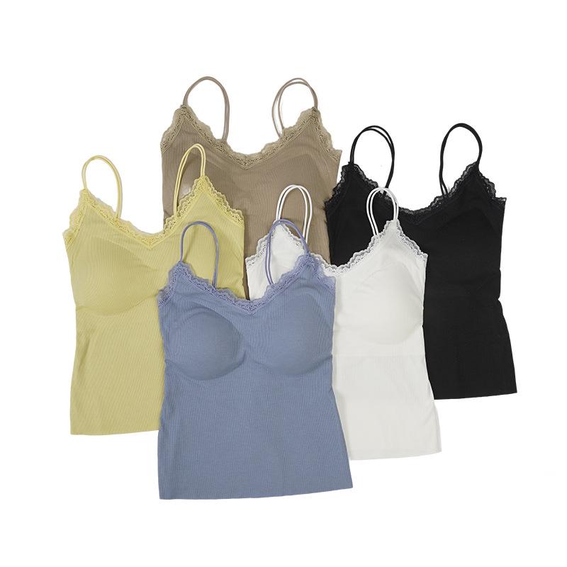 2026 Summer Korean Style Lace Trim Spaghetti Strap Slim Fit Knit Vest