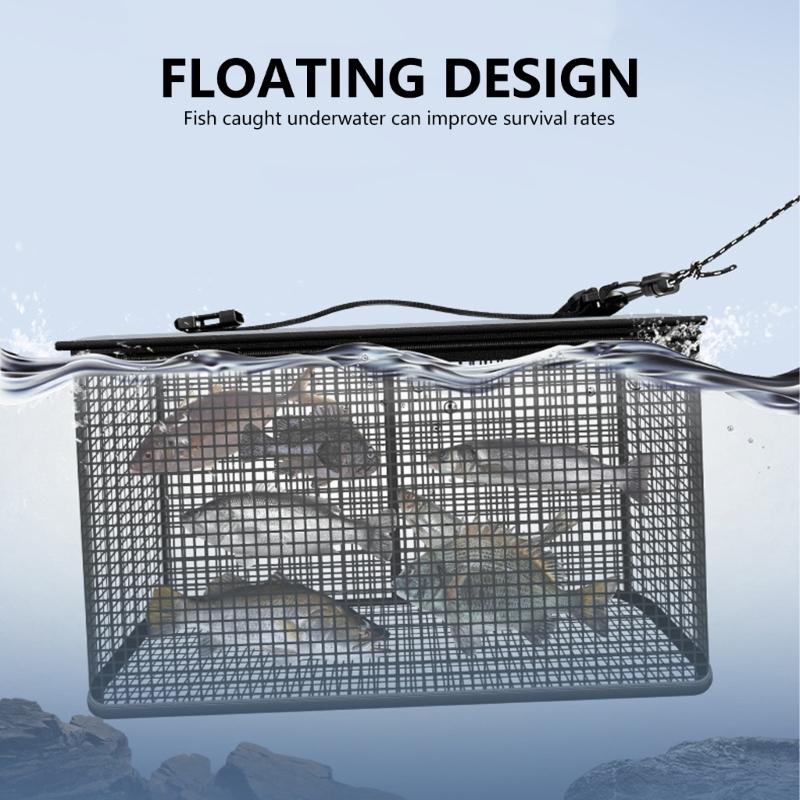 Folding Fish Basket Folding Fishing Net Fishing Baits Storage Cage with Handle & Rope Fast Drying Fishing Basket