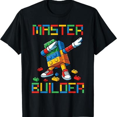 Master Builder Tee Dabbing Blocks Bricks Building Kids Boys T-Shirt