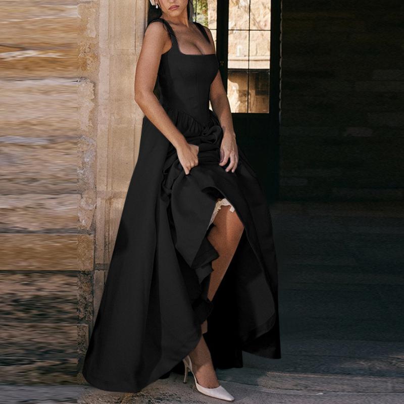 Evropský a americký dámský podzimní módní temperament elegantní slim fit jednobarevné šaty délky A-linie