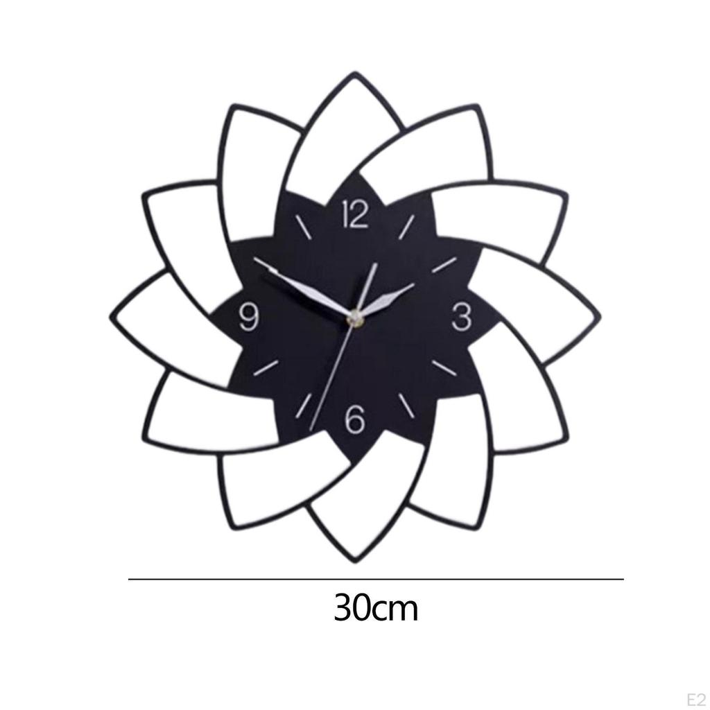 Contemporary Silent Analog Wall Clock with Flower Shaped Acrylic Design Non Ticking Round Wood