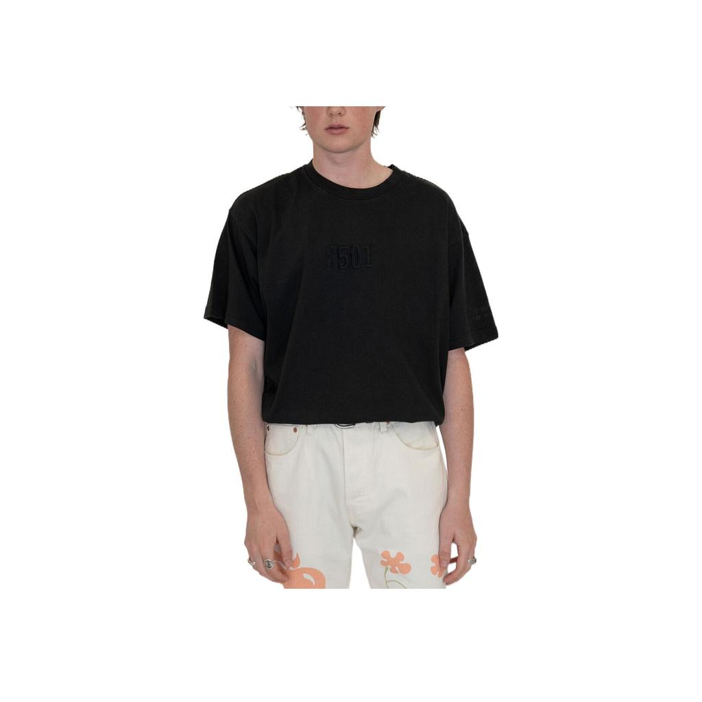 Levis Plain Round Neck Logo Digital Embroidery Straight T-Shirt Unisex Tops Black 87373-0040