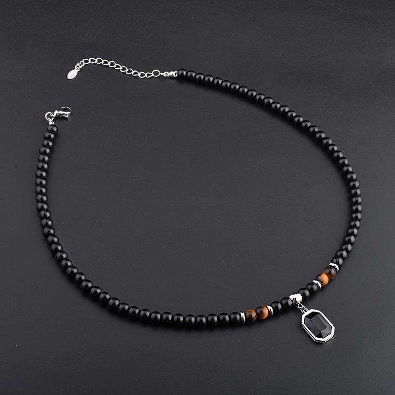 

Noter Stylish Stainless Steel Men Necklace Natural Map Tiger Eyes Stone Beads Collar Hiphop Rock Neck Accessories Boyfriend Gift 50cm(20inches)