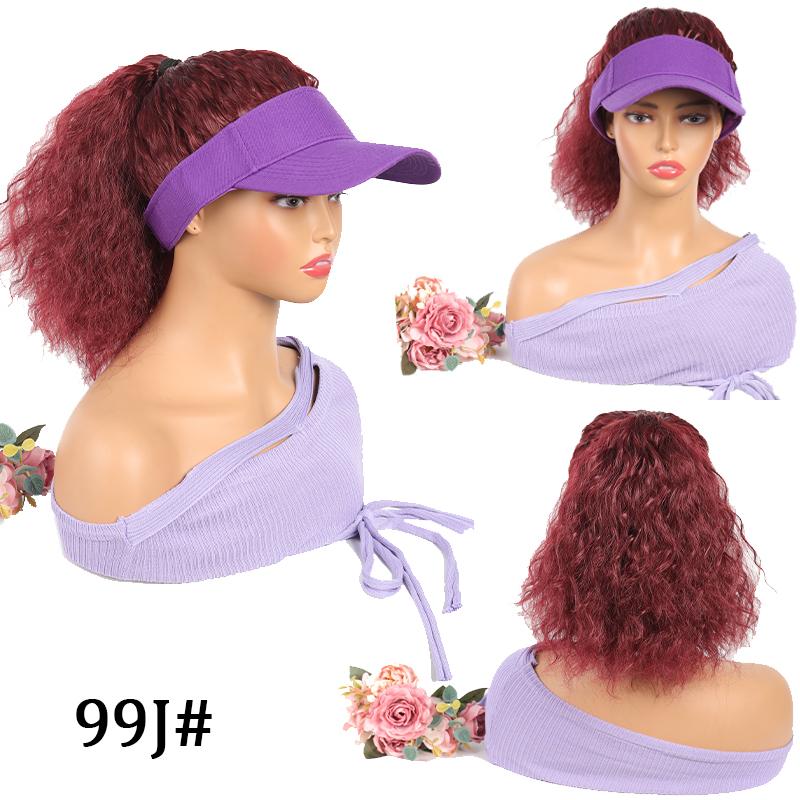 Purple Hollow Top Hat Corn Bearded Ponytail Hat Wig Female Wig Heat-resistant Fiber Wig Simple and Natural To Wear