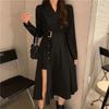 2022 Autumn Plus Size Hong Kong Style Slimming Slit A-Line Mid-Length Long-Sleeve Women's Dress