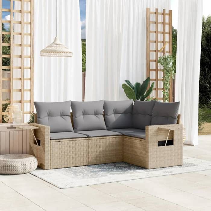 VidaXL Salon de Jardin avec Coussins 4 pcs, Canapés de Terrasse, Ensemble de Meubles de Patio, Mobilier d'Extérieur, Beige 3220108