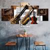 Guitar Saxophone Classic Musical Instruments 5 Piece Five Panel Wall Canvas Print Modern Art Poster Picture Home Decor Gift For Him For Her