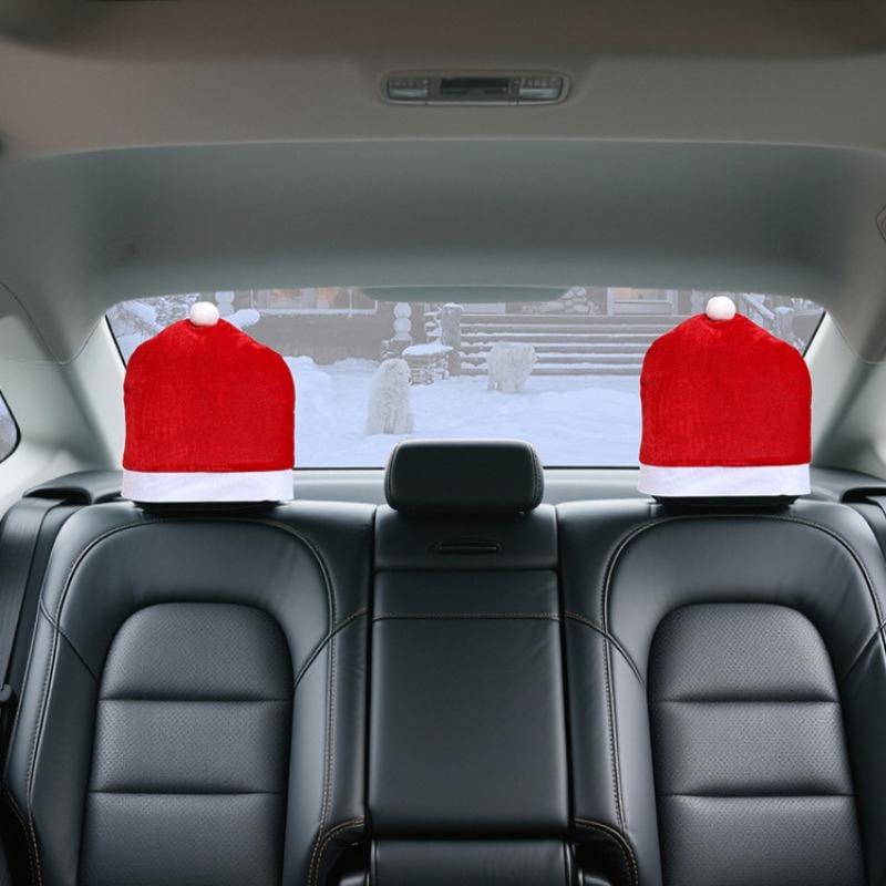 Santa Hat Car Decoration Christmas Car Seat Headrest Cover Seat Protection Christmas Ornaments Car Seat Accessories