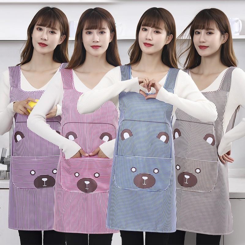 Sleeveless Apron With Bear Print For Home Cooking And Antistain Protection