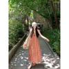 Holiday Style Pattern V-neck Suspender Dress Women's Summer New Retro Age-reducing Seaside Travel and Leisure Long Skirt