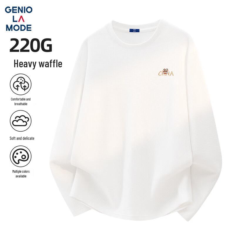 GENIOLAMODE Men s Round Neck Waffle Knit Long Sleeve T-Shirt XL