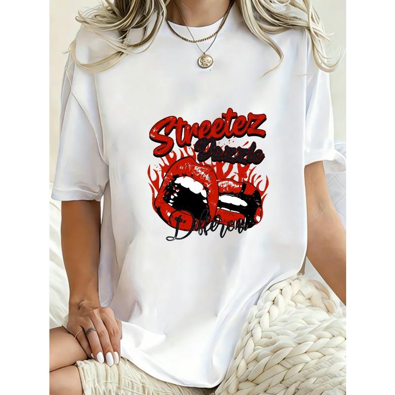 Oversized T Shirt Black Streetz Graphic Print With Red Lips And Text Design For Casual Wear