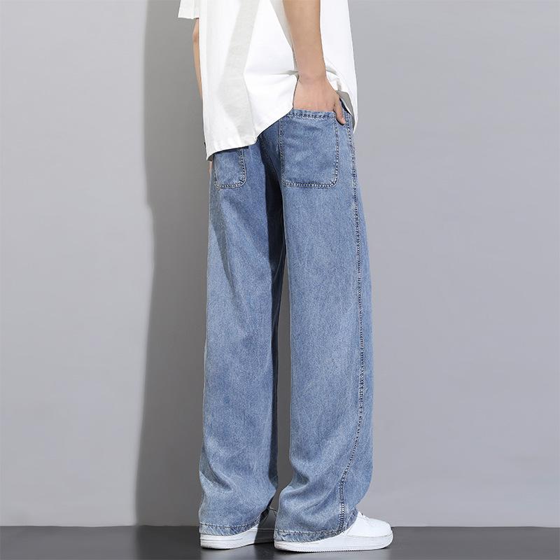 Light Color Men's Hip-hop Jeans Summer Casual Straight Wash Old Retro Student Floor Trousers