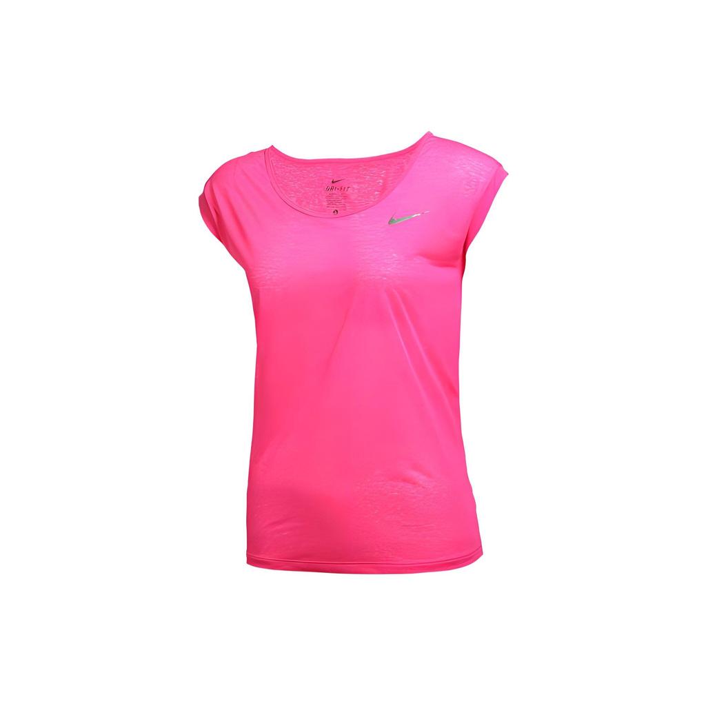 Nike Solid Logo Quick-Dry Round Neck Batwing T-Shirt Women Tops Magenta 719871-639