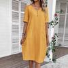 LYRIA Women's Cotton Linen Short Sleeved Dresses Loose And Comfortable Vacation Dress For Women