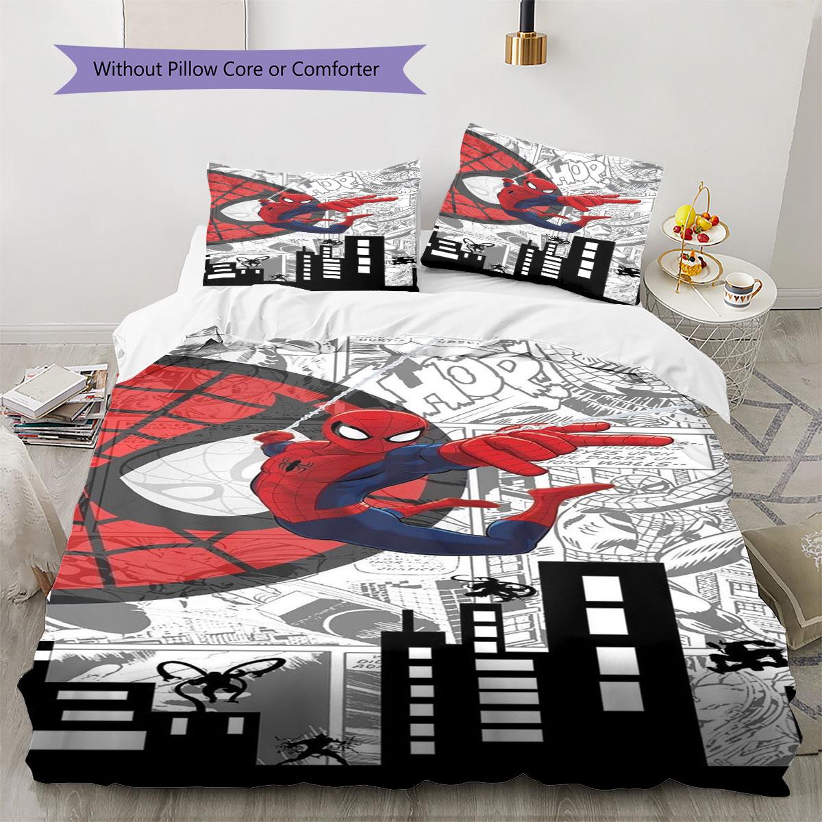 

Cartoon Spider-Man printed bedding, including a duvet cover and a pair of pillowcases (Without Core), suitable for bedroom use. 135x200cm