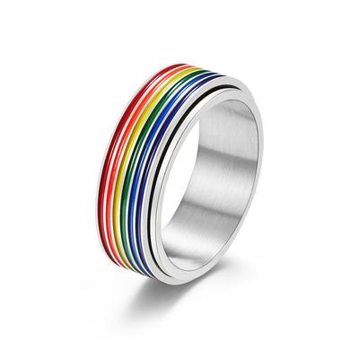 Stainless Steel Rotatable Rainbow Ring Niche Decompression Couple Pairing Ring