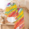 Marble Print Two Piece Outfit Women Long Sleeve Irregular Hem Tunic Top Wide Leg Pants Casual Matching Set