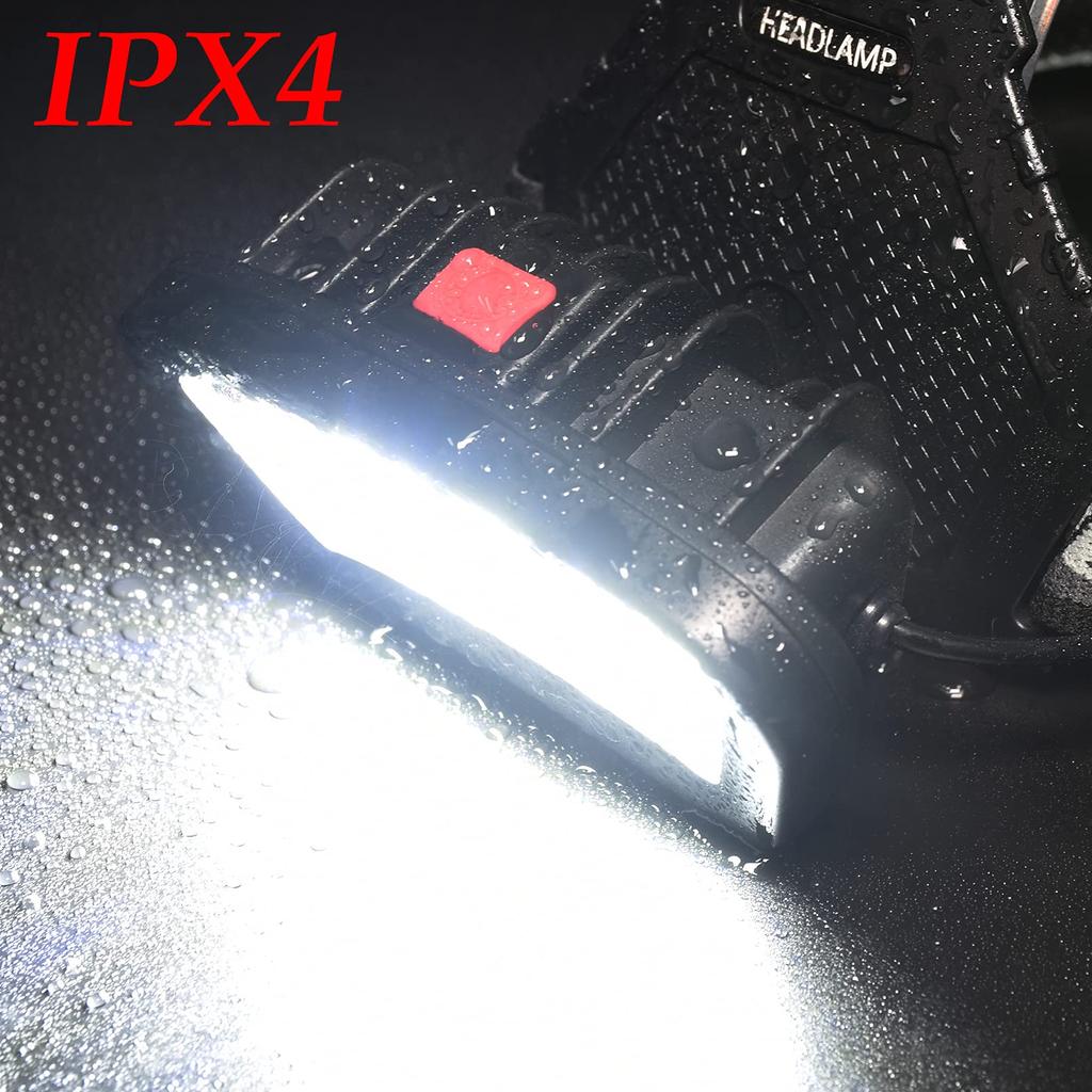 DARKBEAM USB Rechargeable COB Headlamp with White and Red Hard Hat Wide LED for Car Construction Outdoor and Power 4 and Hour Long Battery Life