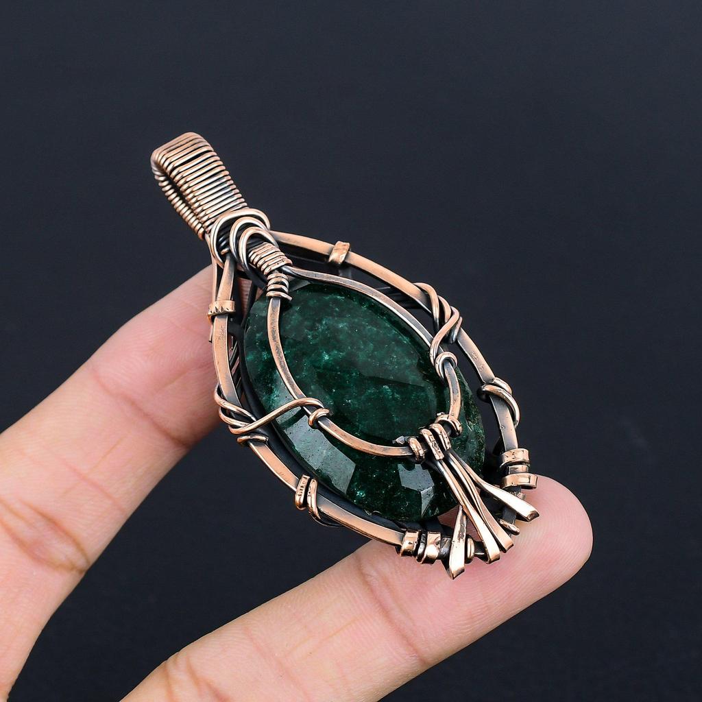 Emerald Pendant, 999 Copper Wire Wrapped Pendant Gemstone Jewelry, Handmade Pendant Amazing Jewelry, Gift For Her