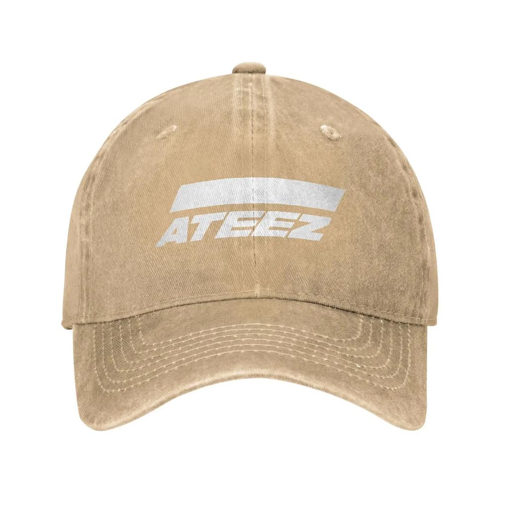 Ateezed Baseballová čepice Vintage Opotřebovaný Denim KPOP Pokrývka hlavy pro Muže Ženy Venkovní Cvičení Nastavitelné Čepice Čepice