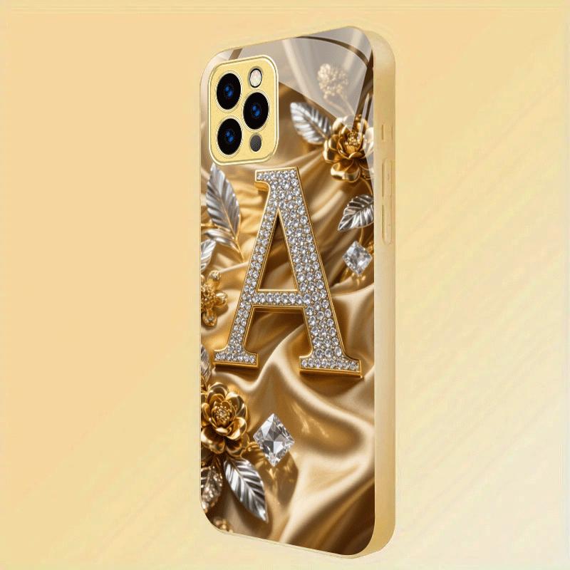 Diamondset Letter High-end Phone Case Electroplated Glass TPU PhoneCase for iPhone 17 16 15 14 13 12 11pm Pro Plus Dropresistant