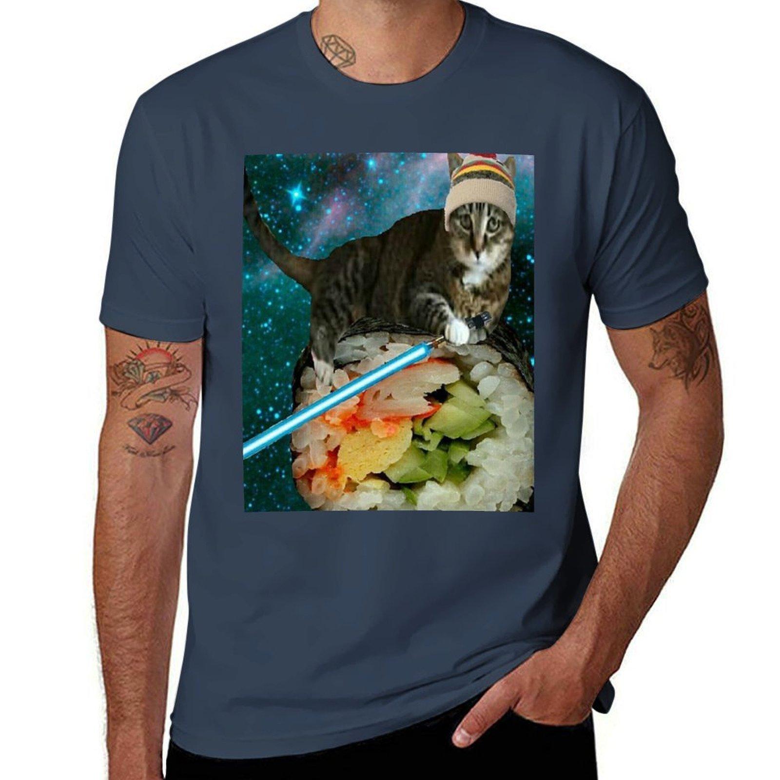 Sushi Jedi Cat Tshirt Plus Size Loose Short Sleeve Top S