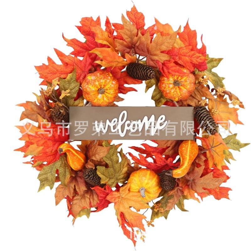 Harvest Wreath With Pumpkins Berries Vine Circle Halloween Thanksgiving Door Decor