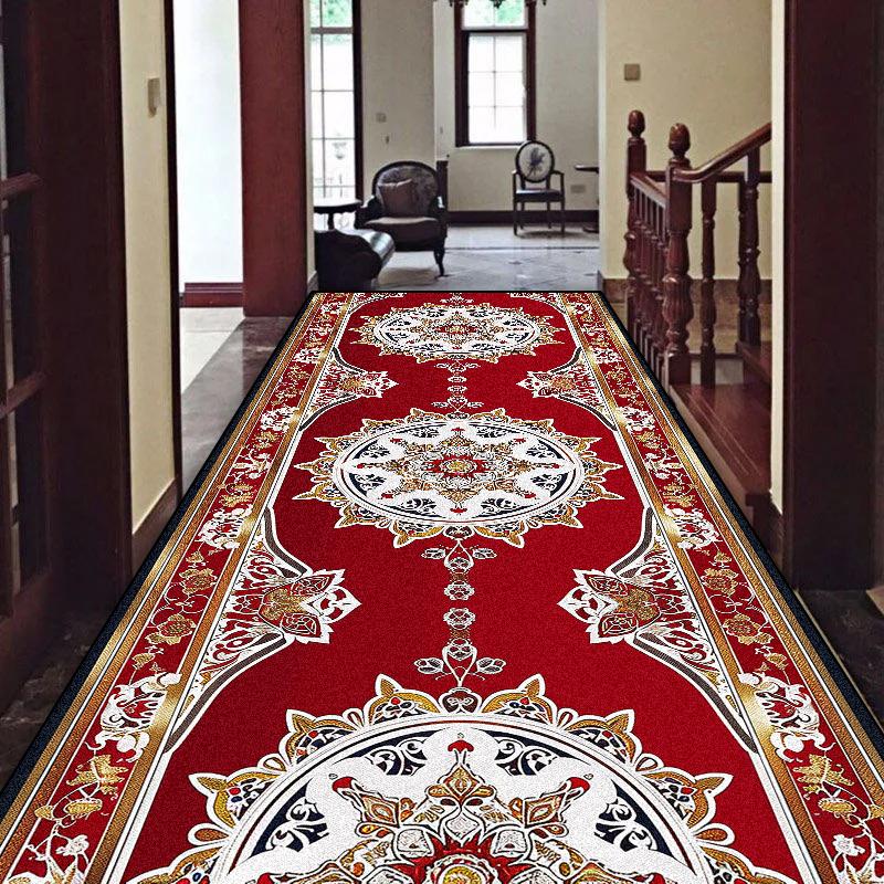 European Luxury Long Corridor Carpet Non-slip Stairway Hallway Decoration Runner Rug Customizable Aisle Kitchen Mat Washable