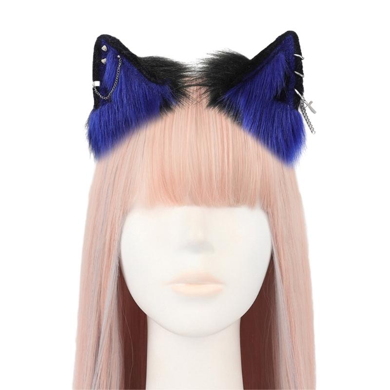 Cartoon Foxes Cat Ear Shape Hair Hoop with Alloy Earring Decor Hair Holder Cosplay Party Headwear for Teenagers Adult