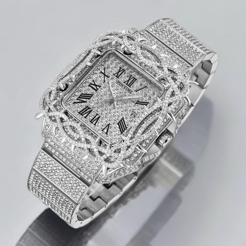Y2k Watch For Men Fashion Luxury Gold Square Diamond Full Sky Star Male Clock Watches New Skeleton Flower Quartz Wristwatch