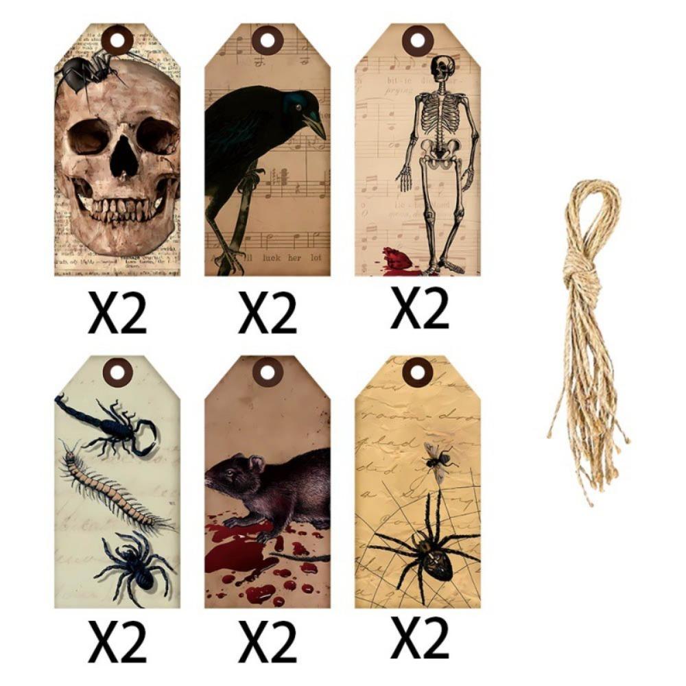 12pcs Vintage Halloween Packing Tags Single Side Pendant Tag Halloween Paper Hanging Tag  Holidays