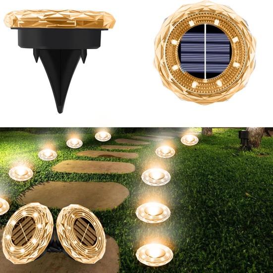 4 Pièces Lumières Solaires de Sol Éclairage Paysager pour Texture Diamant Encastrables Jardin Cour Chemin