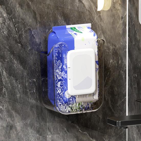 Wipes Storage Box Transparent Wall-mounted Punch-free Bathroom Tissue Holder Wipes Dispenser Paper Storage Case Organizer